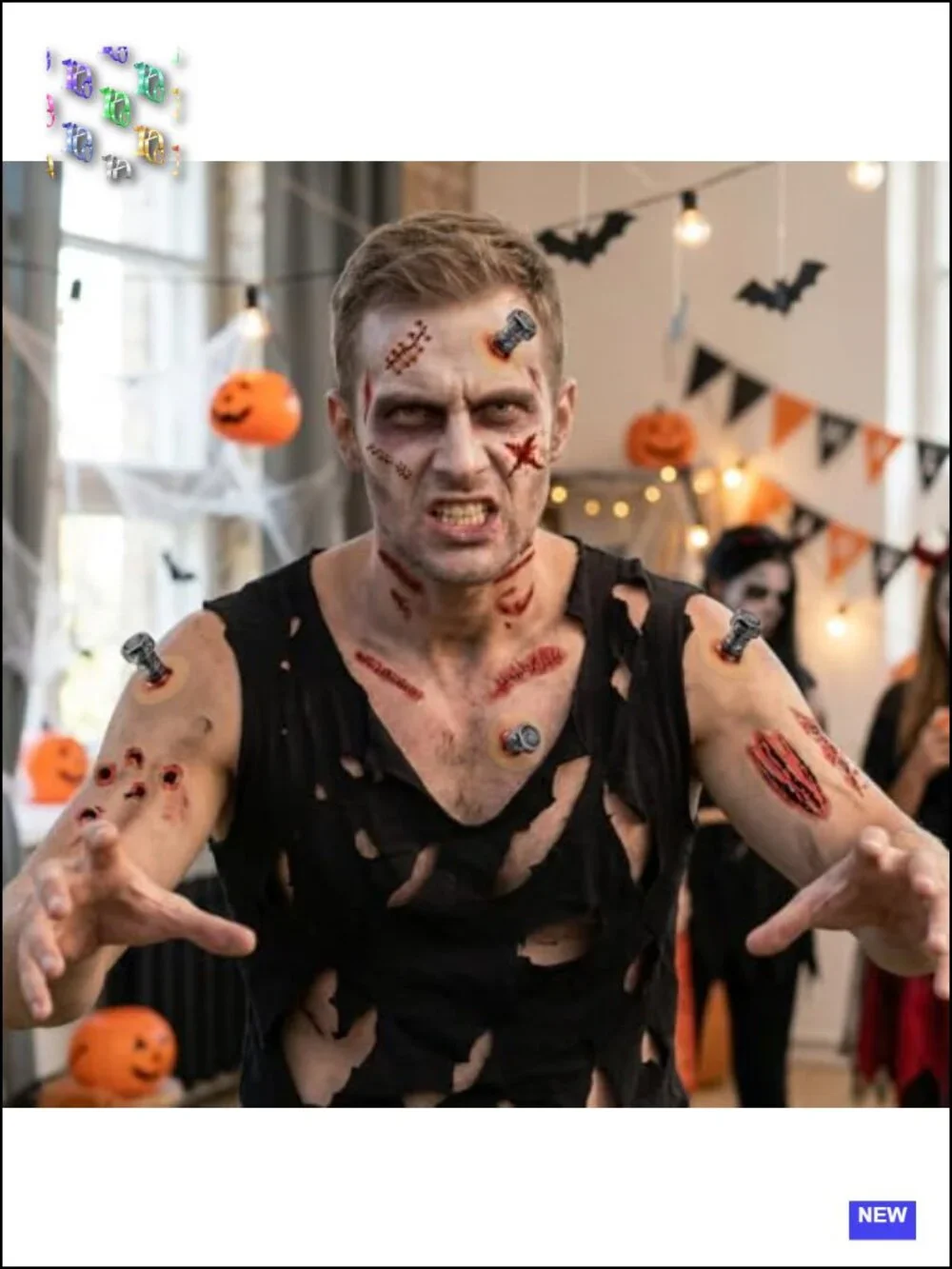 Halloween Neck Bolt Prosthetics Set w/ Tattoos - Scary Monster Costume Accessory